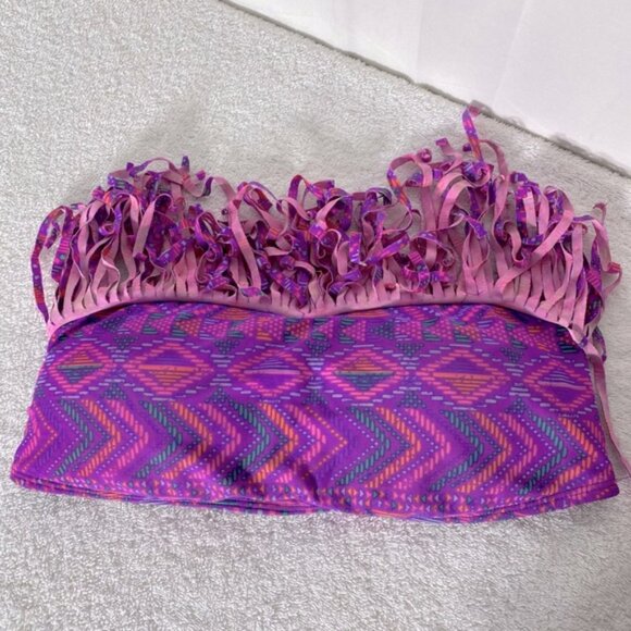 5/$25 OP Purple and Pink Fringe Bandeau Strapless Bikini Top S - Picture 3 of 10